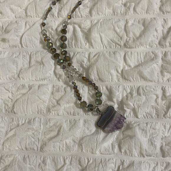Boutique gemstone amethyst beaded one of a kind statement necklace lavender - Picture 2 of 7